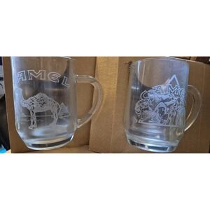 1991‎ Joe Camel Etched Glass Mugs  Motorcycle Desert NOS Pair